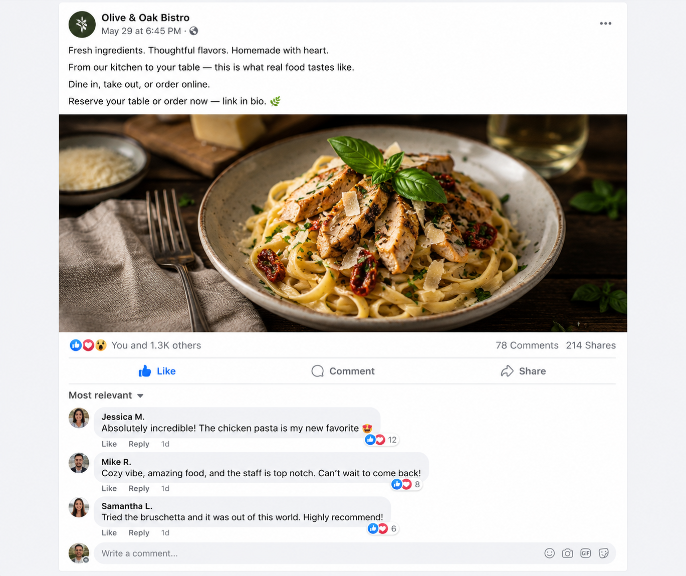 Restaurant Facebook post